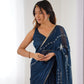 Jyoti Fashion Women's Teal Soft Sitara Embroidered Designer Saree with Blouse | Swadesiicart