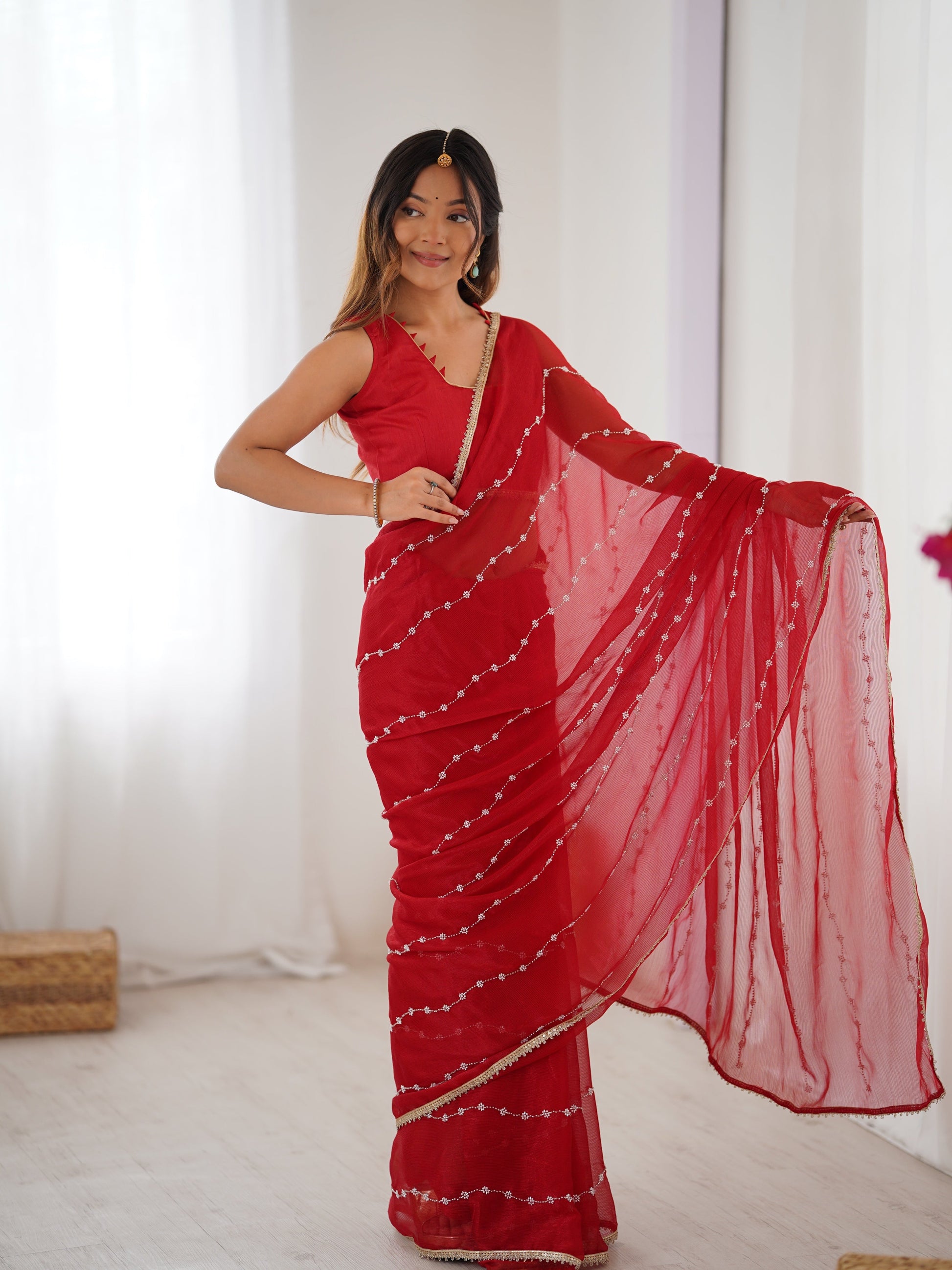 Jyoti Fashion Women's Maroon Soft Sitara Embroidered Designer Saree with Blouse | Swadesiicart