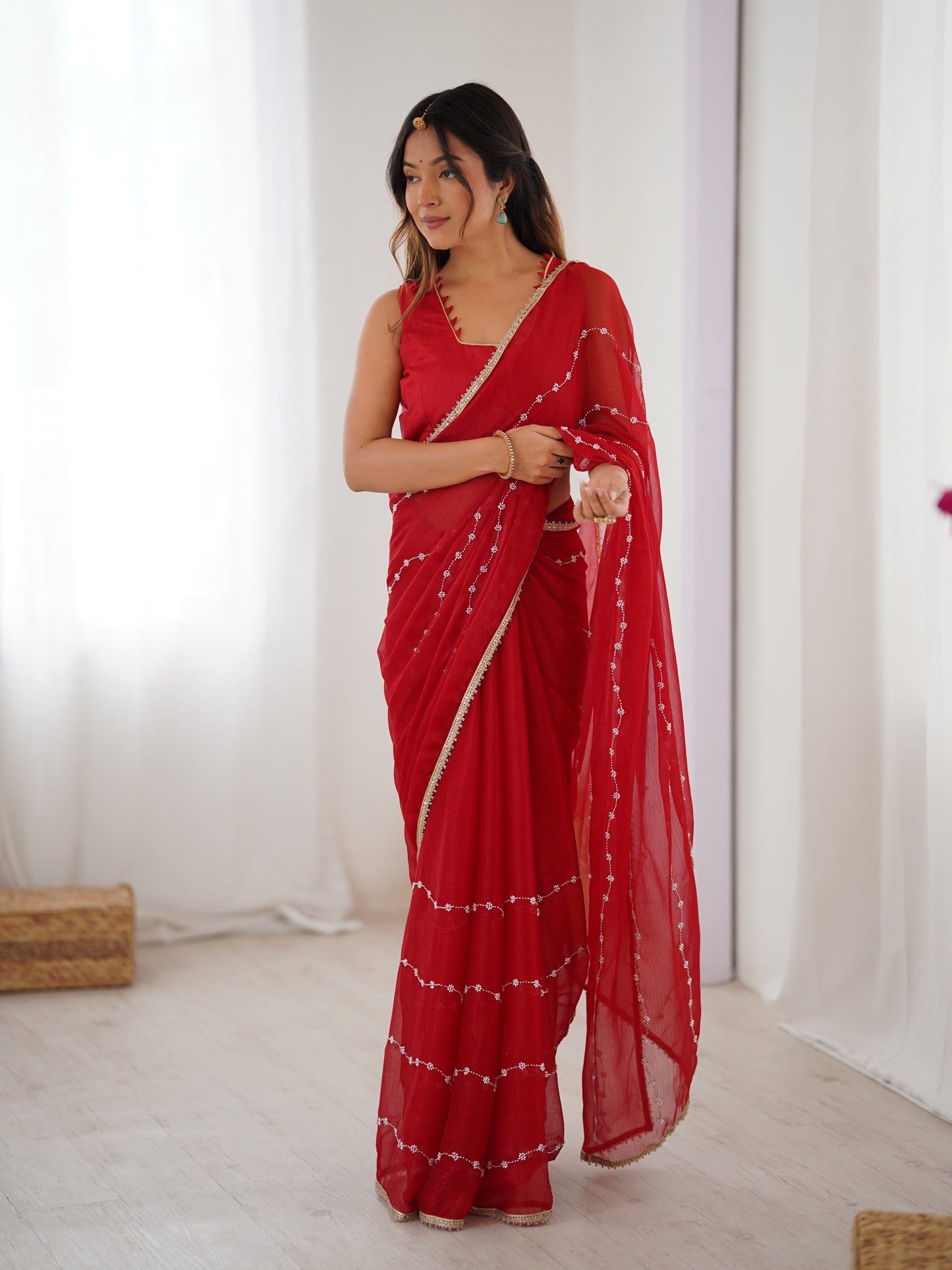 Jyoti Fashion Women's Maroon Soft Sitara Embroidered Designer Saree with Blouse | Swadesiicart