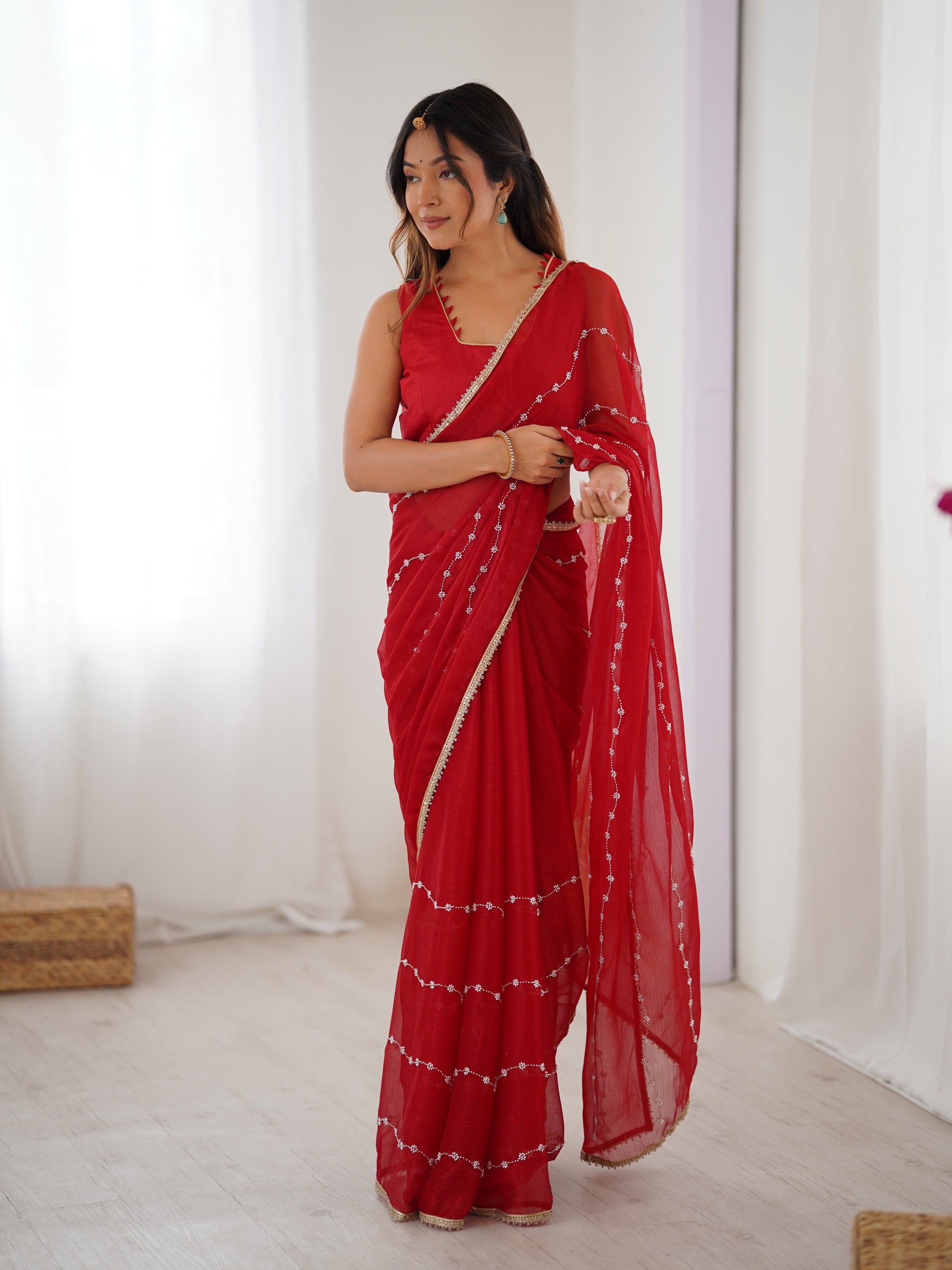 Jyoti Fashion Women's Maroon Soft Sitara Embroidered Designer Saree with Blouse | Swadesiicart