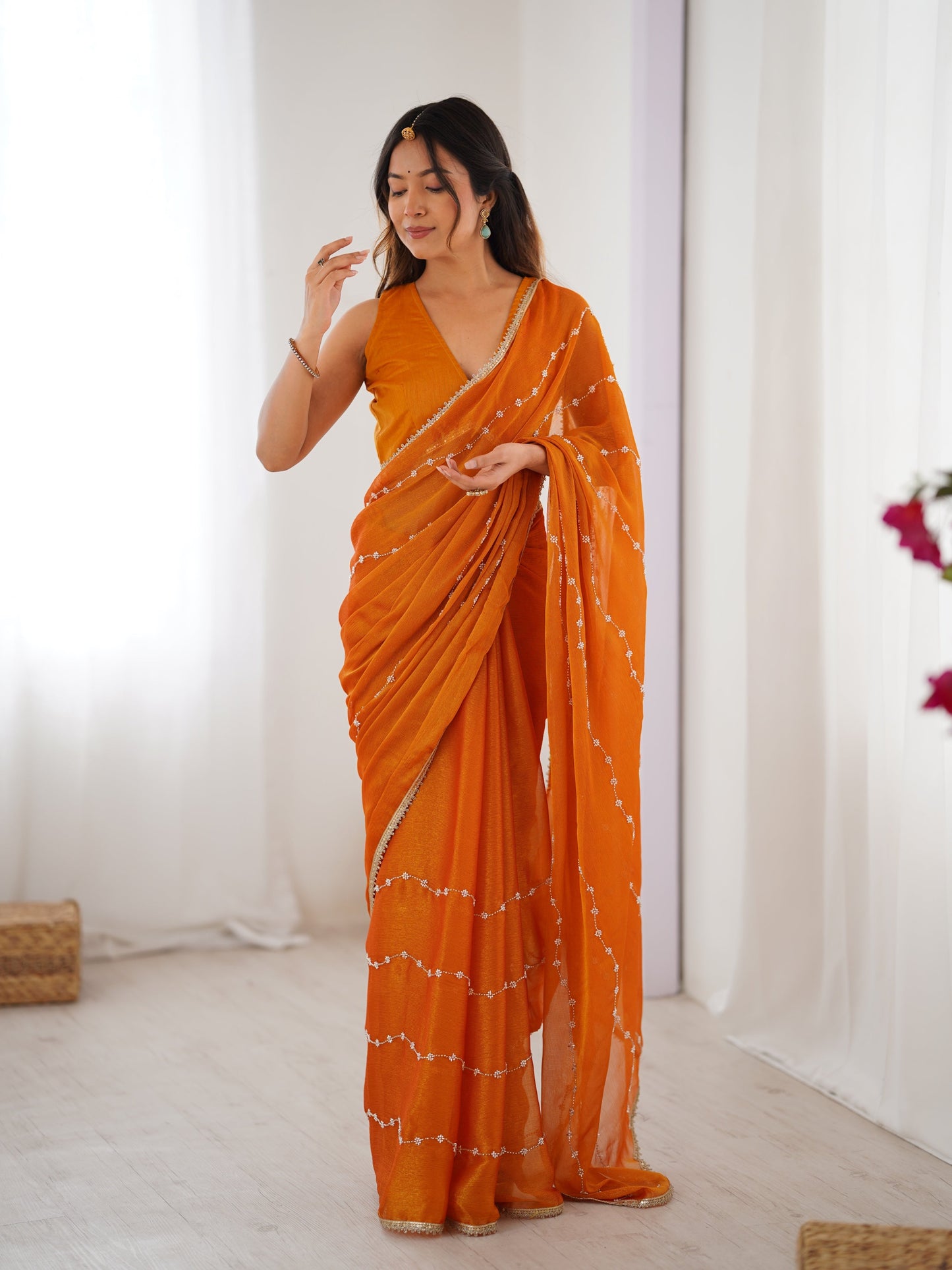 Jyoti Fashion Women's Mustard Soft Sitara Embroidered Designer Saree with Blouse | Swadesiicart