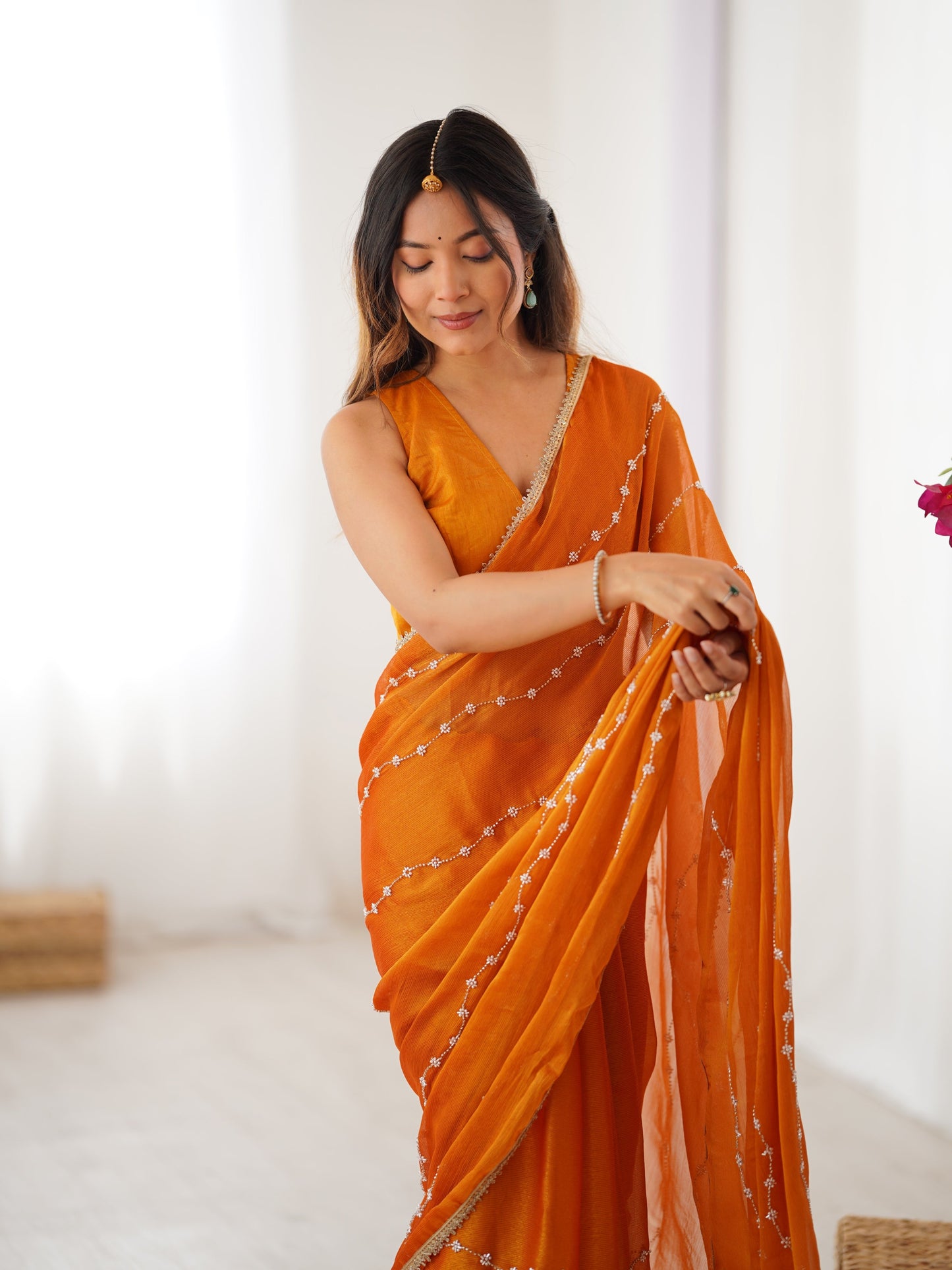 Jyoti Fashion Women's Mustard Soft Sitara Embroidered Designer Saree with Blouse | Swadesiicart