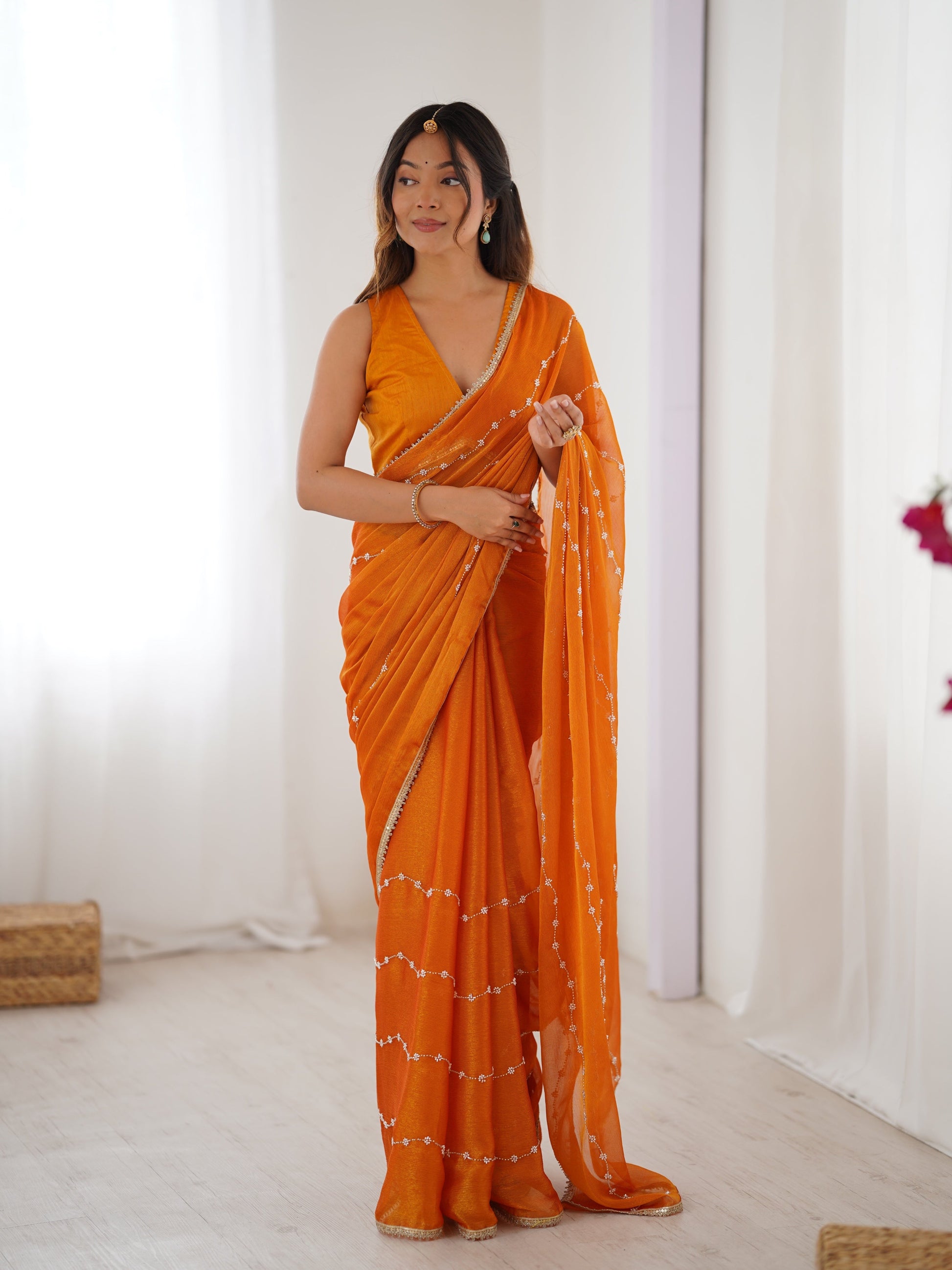 Jyoti Fashion Women's Mustard Soft Sitara Embroidered Designer Saree with Blouse | Swadesiicart