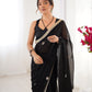 Jyoti Fashion Women's Black Fandy Silk Embroidered Designer Saree with Blouse | Swadesiicart