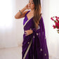 Jyoti Fashion Women's Purple Fandy Silk Embroidered Designer Saree with Blouse | Swadesiicart