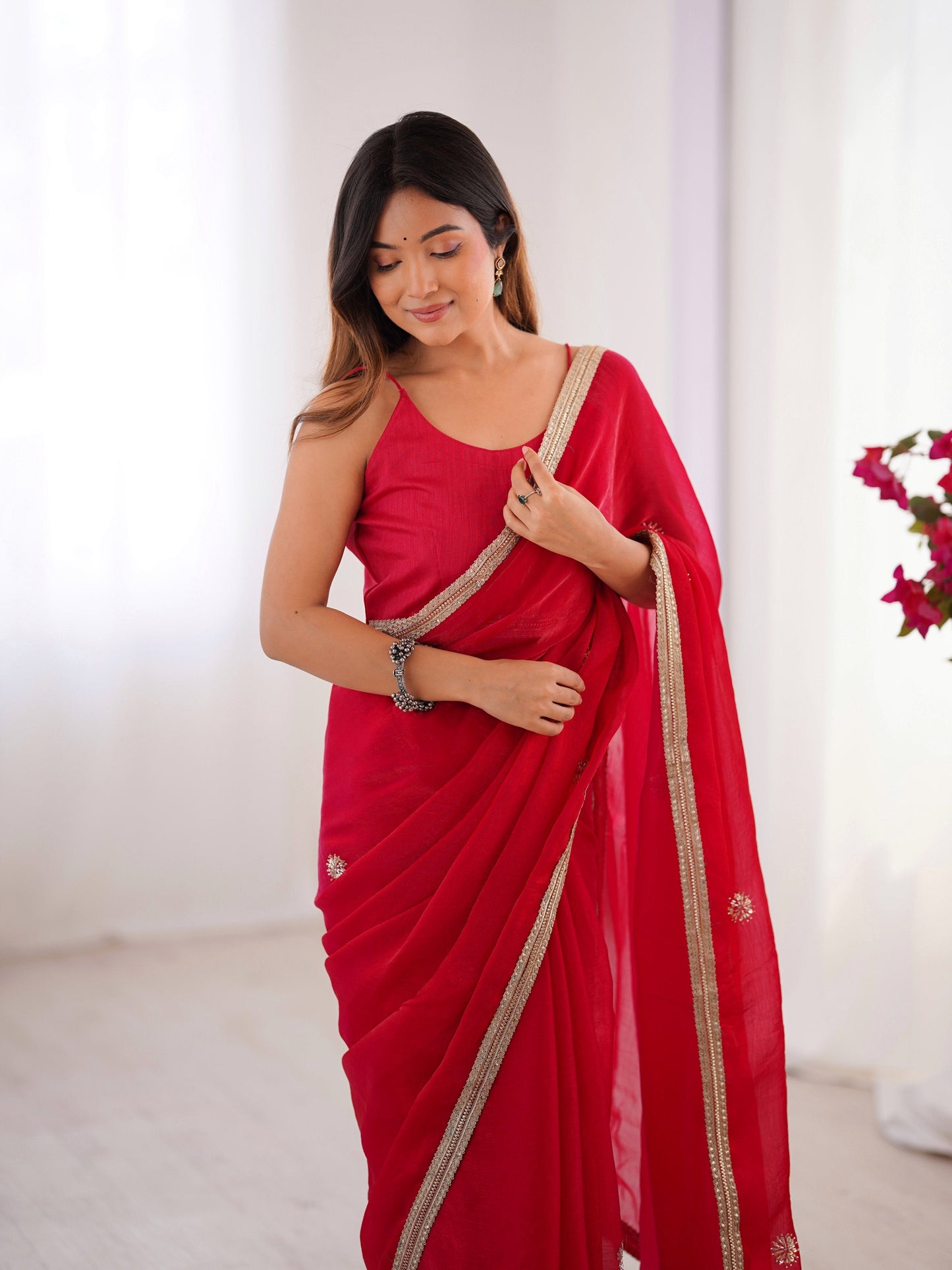 Jyoti Fashion Women's Pink Fandy Silk Embroidered Designer Saree with Blouse | Swadesiicart