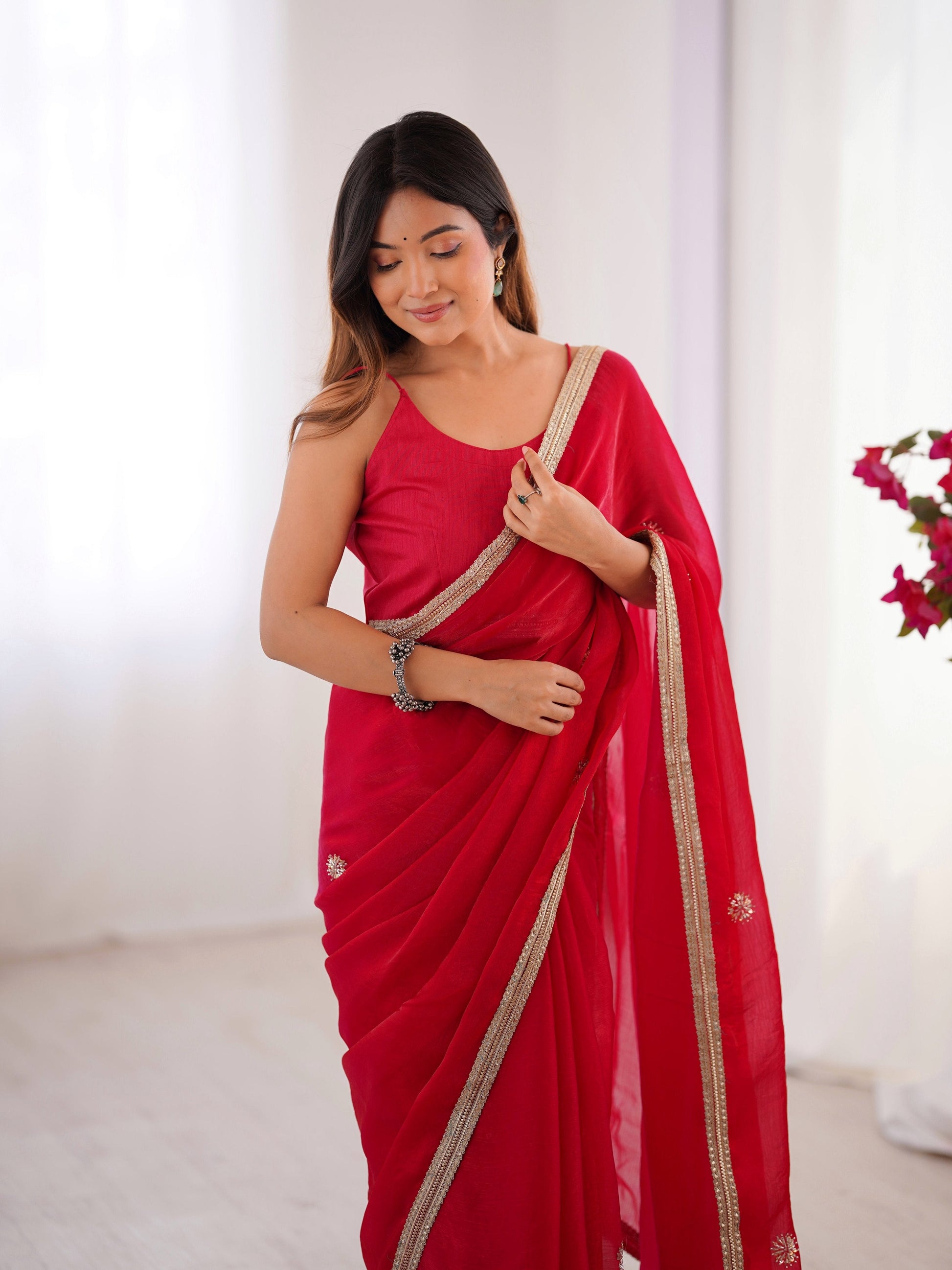 Jyoti Fashion Women's Pink Fandy Silk Embroidered Designer Saree with Blouse | Swadesiicart