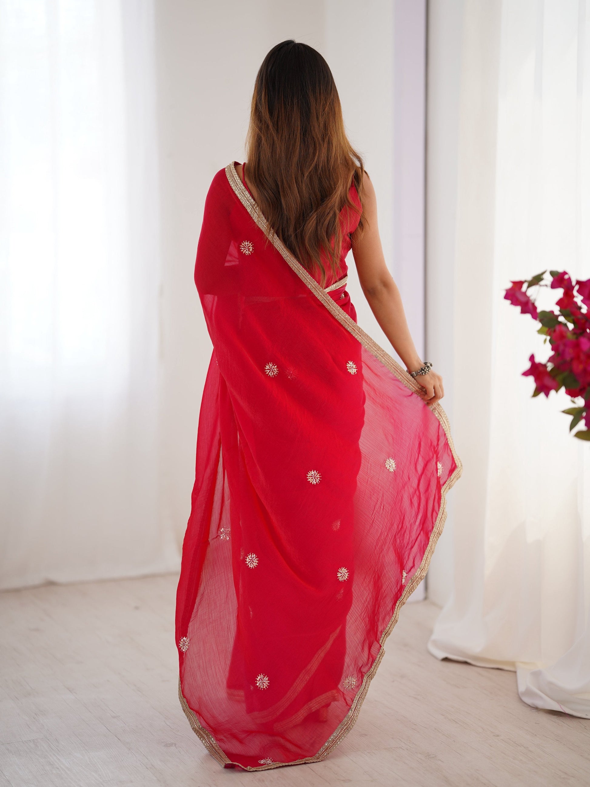 Jyoti Fashion Women's Pink Fandy Silk Embroidered Designer Saree with Blouse | Swadesiicart
