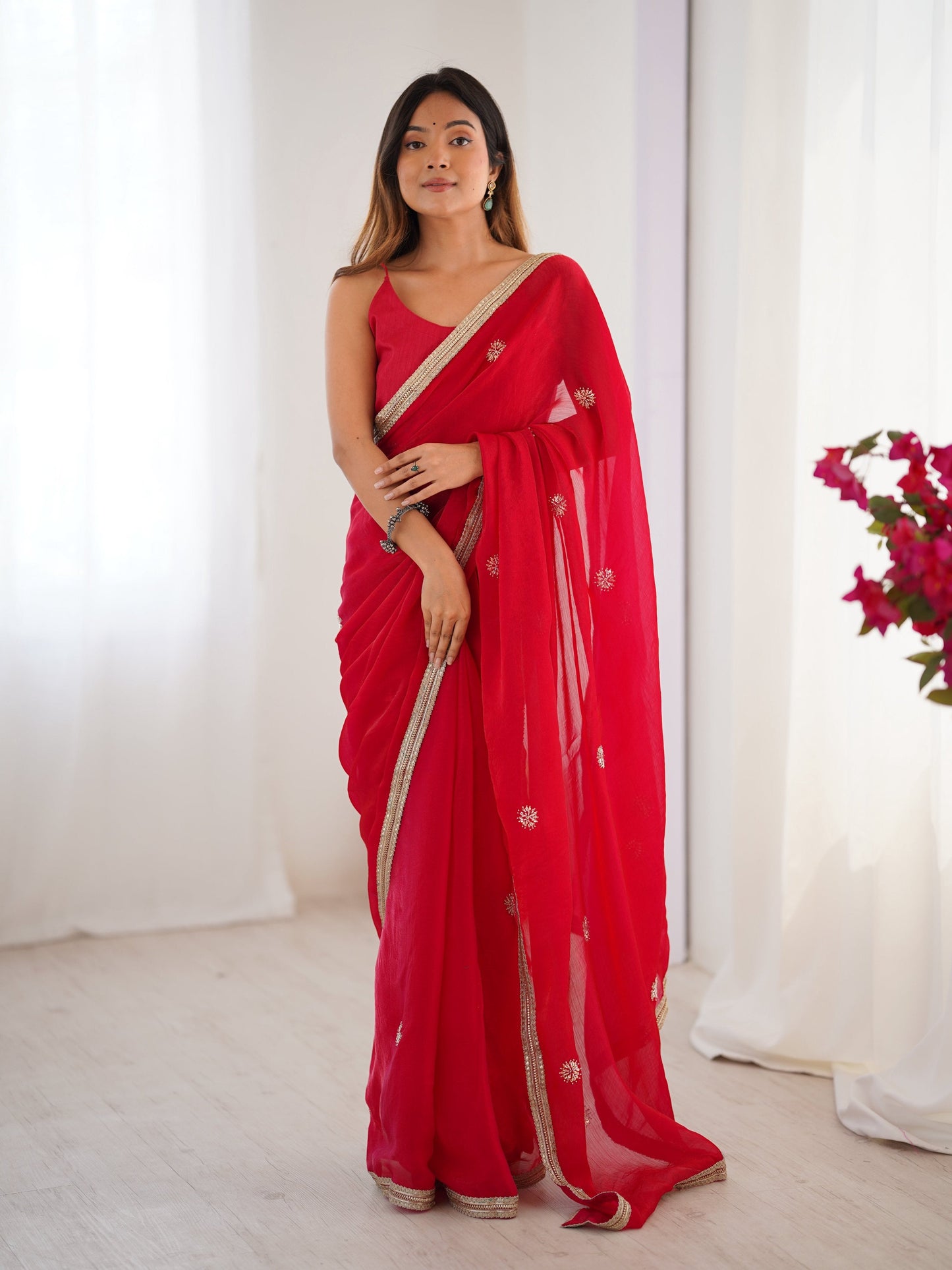 Jyoti Fashion Women's Pink Fandy Silk Embroidered Designer Saree with Blouse | Swadesiicart