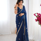 Jyoti Fashion Women's Teal Fandy Silk Embroidered Designer Saree with Blouse | Swadesiicart