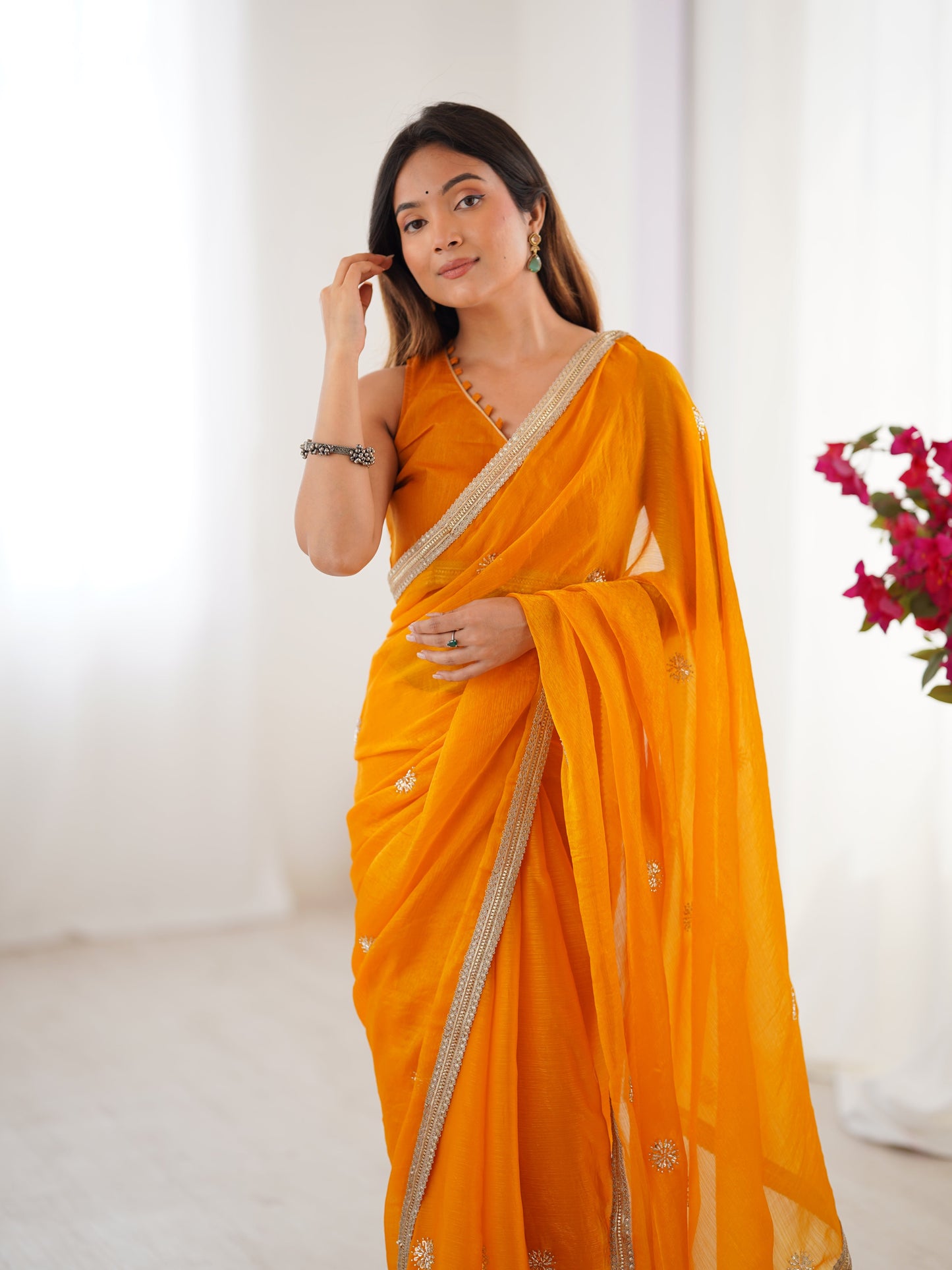 Jyoti Fashion Women's Yellow Fandy Silk Embroidered Designer Saree with Blouse | Swadesiicart