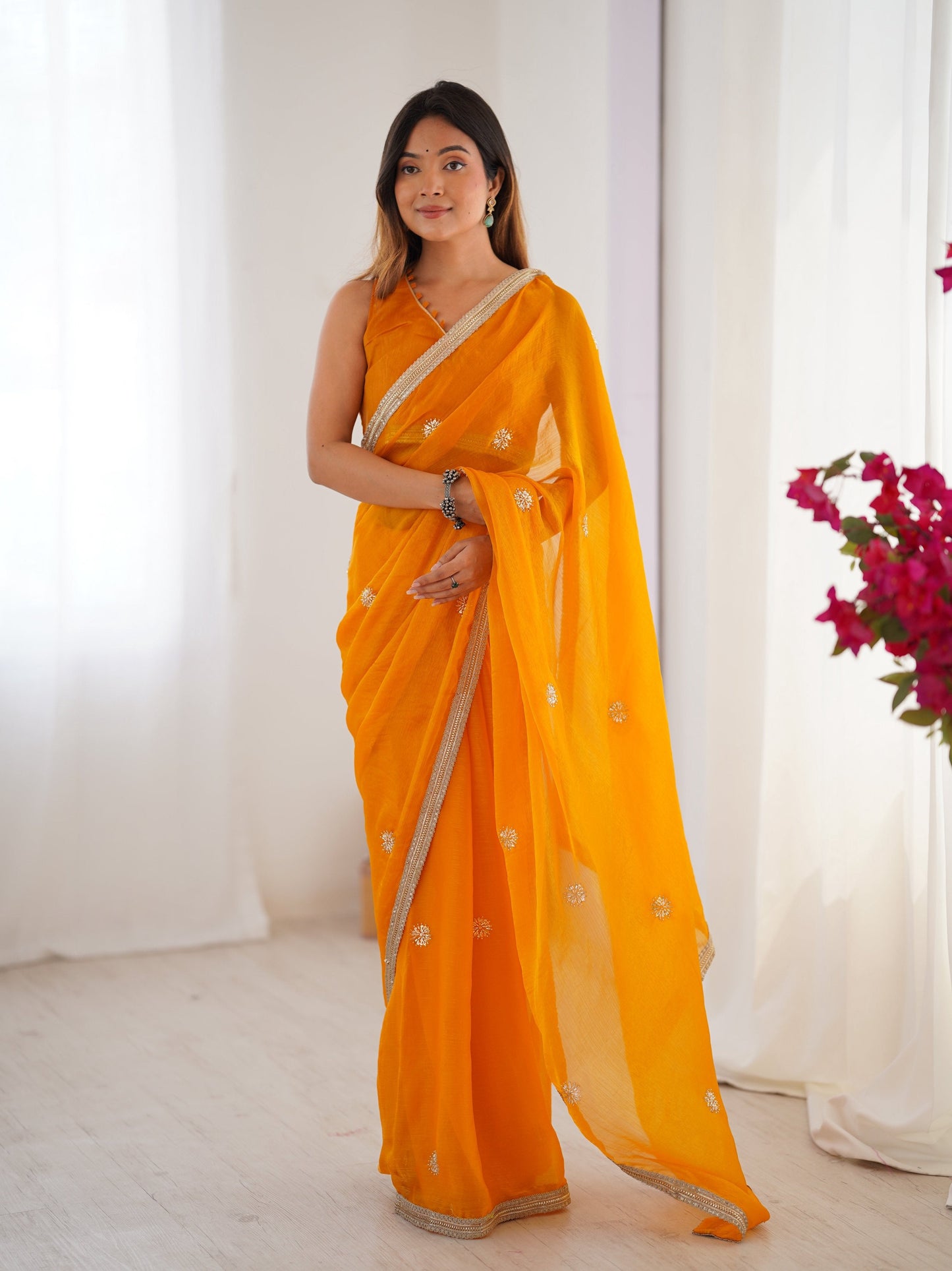 Jyoti Fashion Women's Yellow Fandy Silk Embroidered Designer Saree with Blouse | Swadesiicart