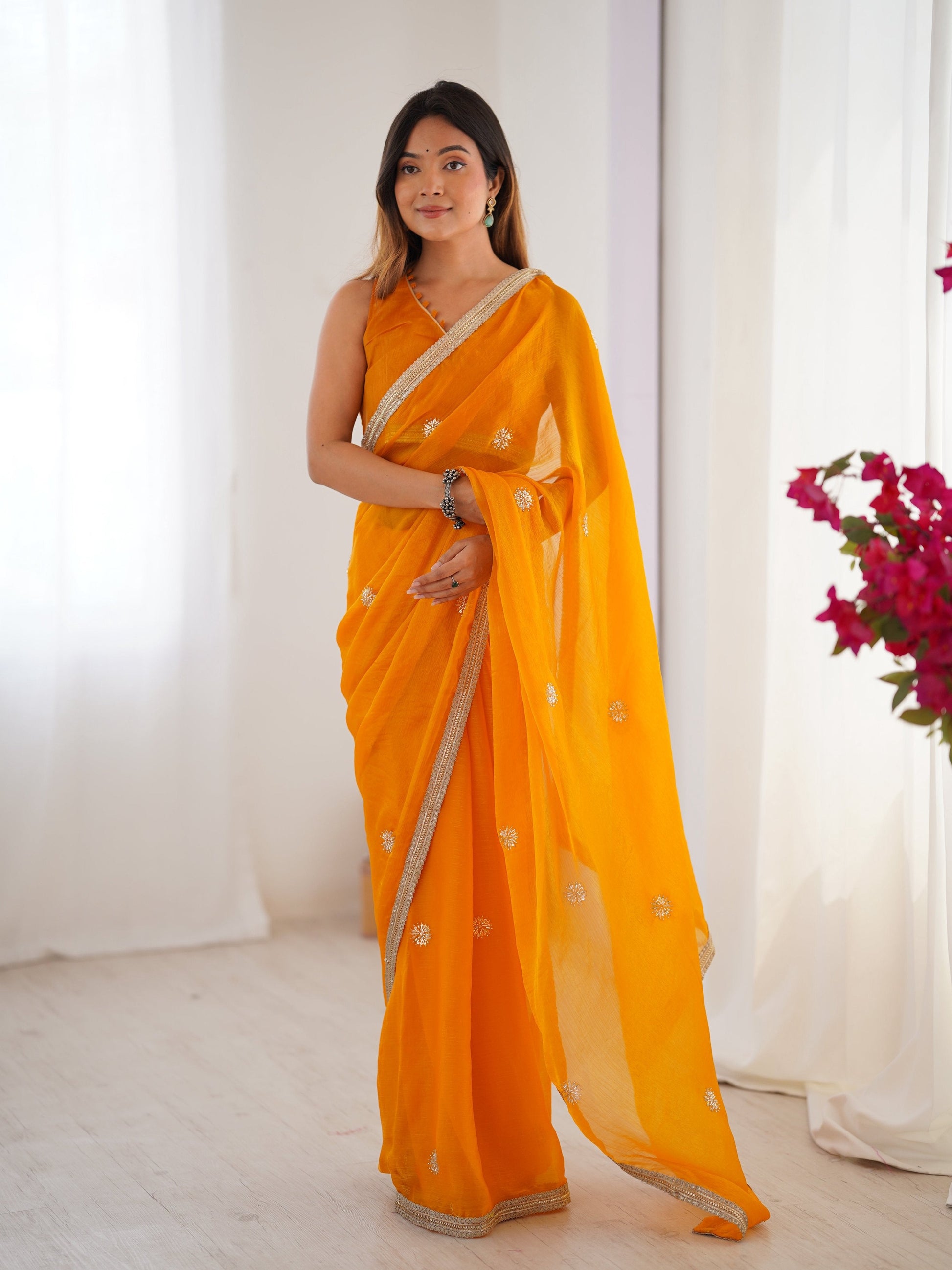 Jyoti Fashion Women's Yellow Fandy Silk Embroidered Designer Saree with Blouse | Swadesiicart