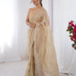 Jyoti Fashion Women's Beige Soft Gold Crush Embroidered Designer Saree with Blouse | Swadesiicart