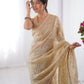 Jyoti Fashion Women's Beige Soft Gold Crush Embroidered Designer Saree with Blouse | Swadesiicart