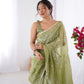 Jyoti Fashion Women's Sea Green Soft Gold Crush Embroidered Designer Saree with Blouse | Swadesiicart