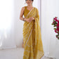 Jyoti Fashion Women's Mustard Soft Gold Crush Embroidered Designer Saree with Blouse | Swadesiicart
