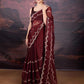 Jyoti Fashion Women's Brown Jimmy Choo Embroidered Designer Saree with Blouse | Swadesiicart