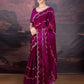 Jyoti Fashion Women's Wine Jimmy Choo Embroidered Designer Saree with Blouse | Swadesiicart