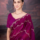 Jyoti Fashion Women's Wine Jimmy Choo Embroidered Designer Saree with Blouse | Swadesiicart