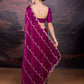 Jyoti Fashion Women's Wine Jimmy Choo Embroidered Designer Saree with Blouse | Swadesiicart