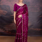 Jyoti Fashion Women's Wine Jimmy Choo Embroidered Designer Saree with Blouse | Swadesiicart