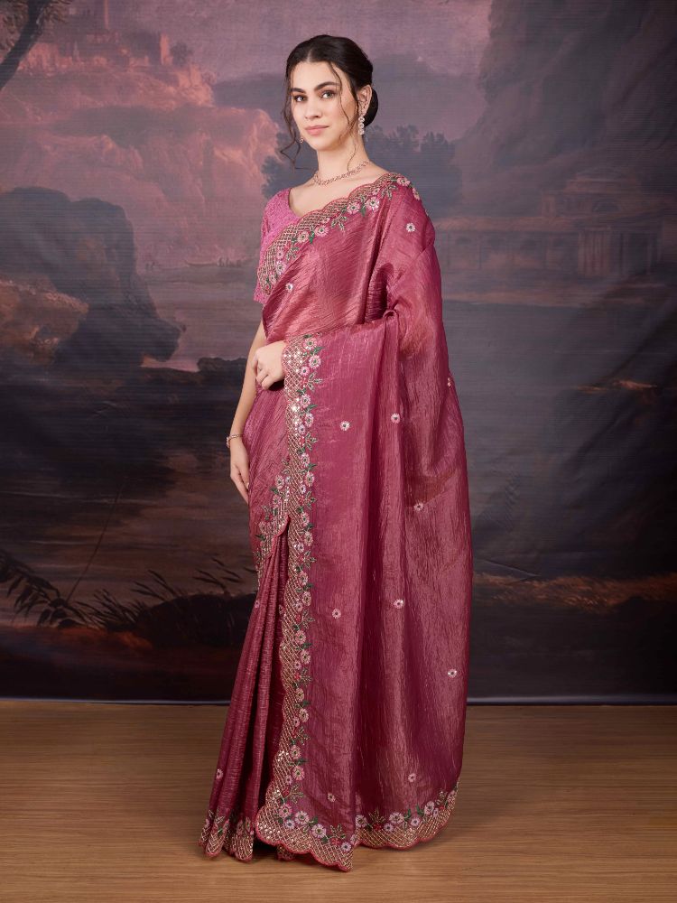Jyoti Fashion Women's Pink Art Silk Sequins Embroidered Designer Saree with Blouse | Swadesiicart