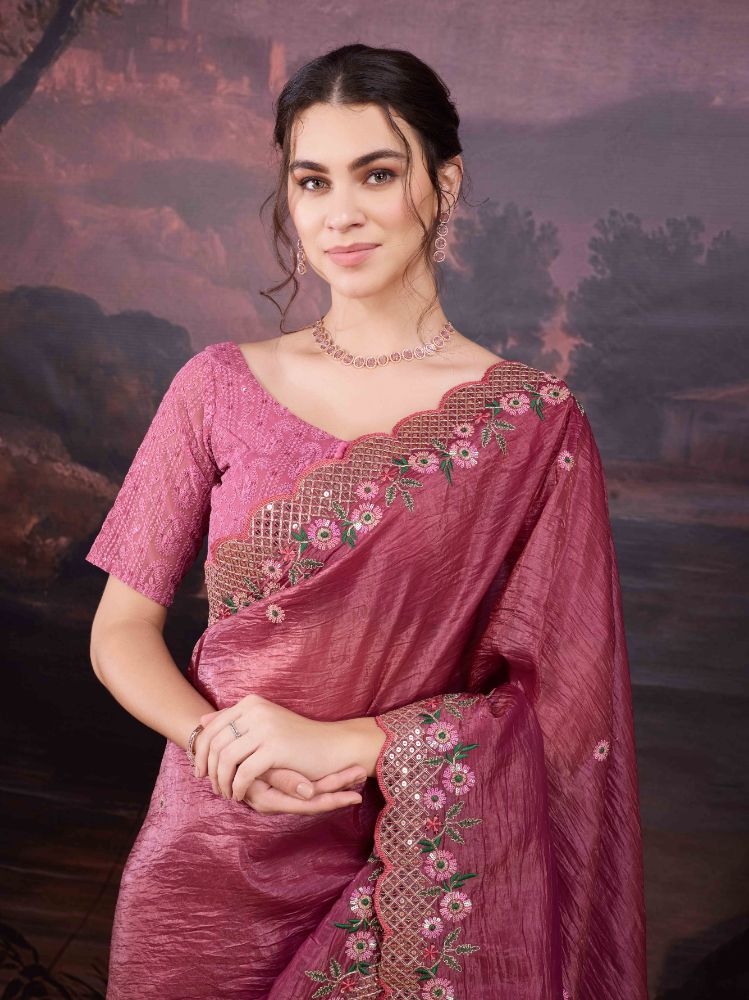 Jyoti Fashion Women's Pink Art Silk Sequins Embroidered Designer Saree with Blouse | Swadesiicart