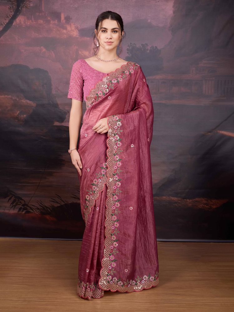 Jyoti Fashion Women's Pink Art Silk Sequins Embroidered Designer Saree with Blouse | Swadesiicart