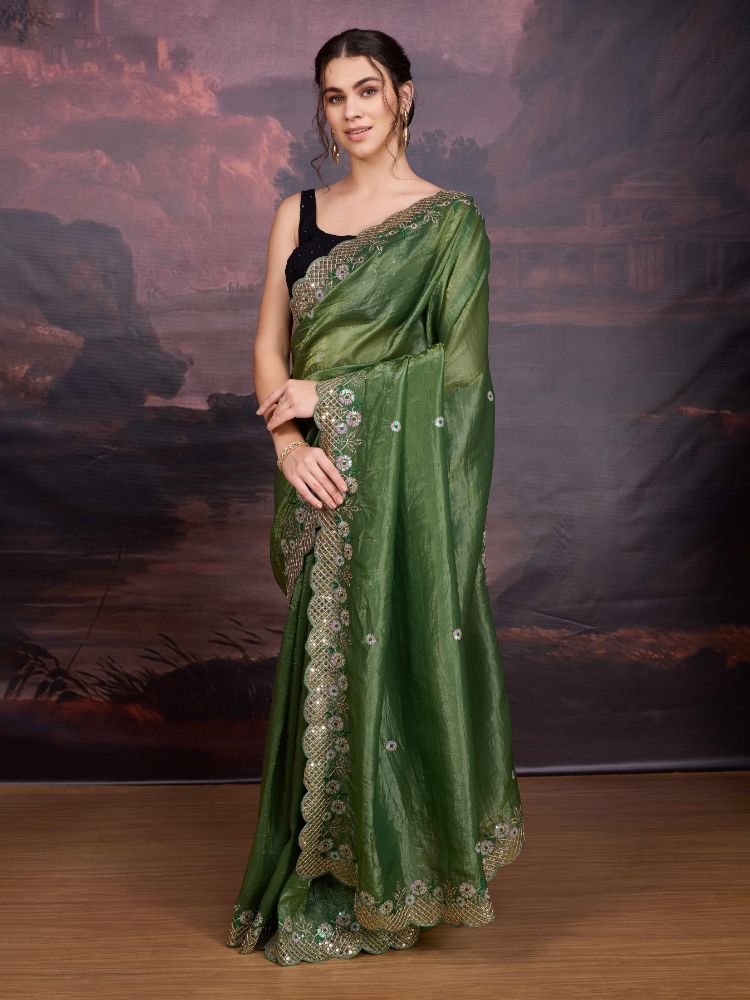 Jyoti Fashion Women's Mehendi Art Silk Sequins Embroidered Designer Saree with Blouse | Swadesiicart