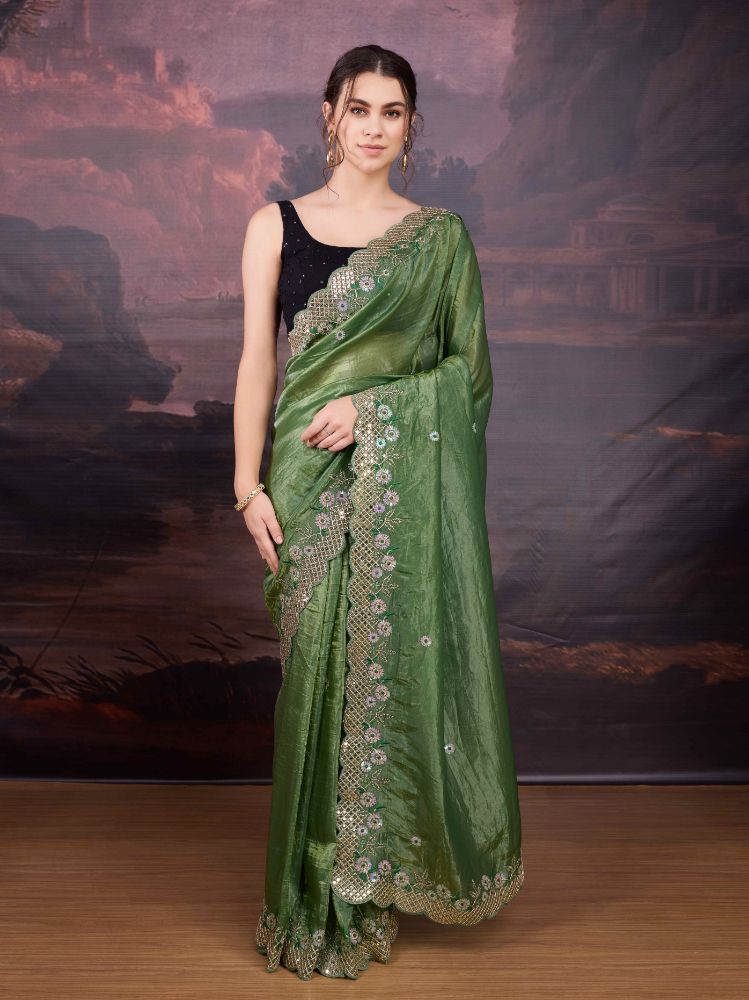 Jyoti Fashion Women's Mehendi Art Silk Sequins Embroidered Designer Saree with Blouse | Swadesiicart