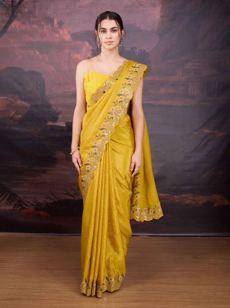 Jyoti Fashion Women's Yellow Art Silk Sequins Embroidered Designer Saree with Blouse | Swadesiicart