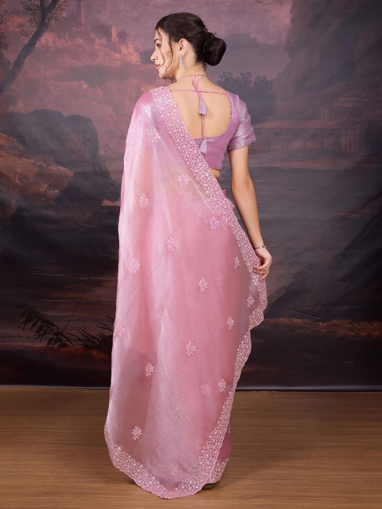 Jyoti Fashion Women's Baby Pink Jimmy Choo Sequins Embroidered Designer Saree with Blouse | Swadesiicart