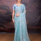 Jyoti Fashion Women's Sky Blue Jimmy Choo Sequins Embroidered Designer Saree with Blouse | Swadesiicart