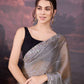 Jyoti Fashion Women's Grey Jimmy Choo Sequins Embroidered Designer Saree with Blouse | Swadesiicart