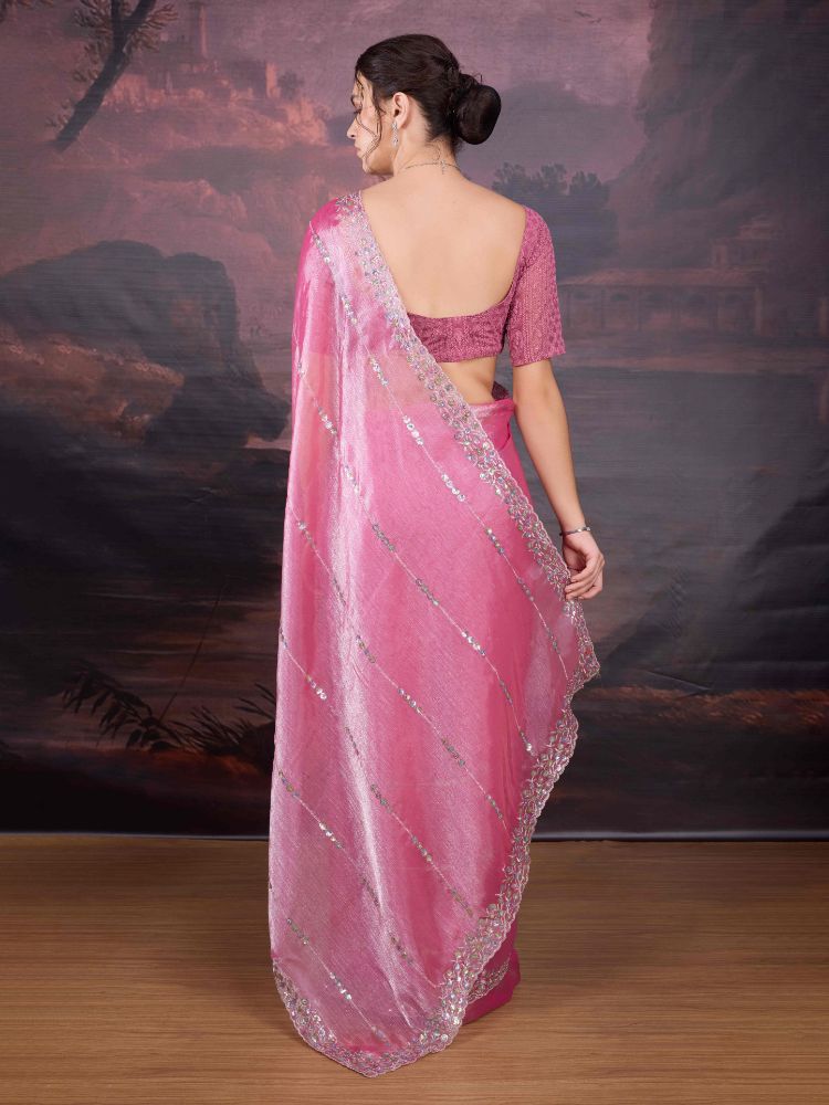 Jyoti Fashion Women's Pink Jimmy Choo Sequins Embroidered Designer Saree with Blouse | Swadesiicart