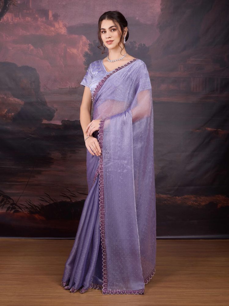 Jyoti Fashion Women's Light Purple Jimmy Choo Heavy Beads Work Designer Saree with Blouse | Swadesiicart