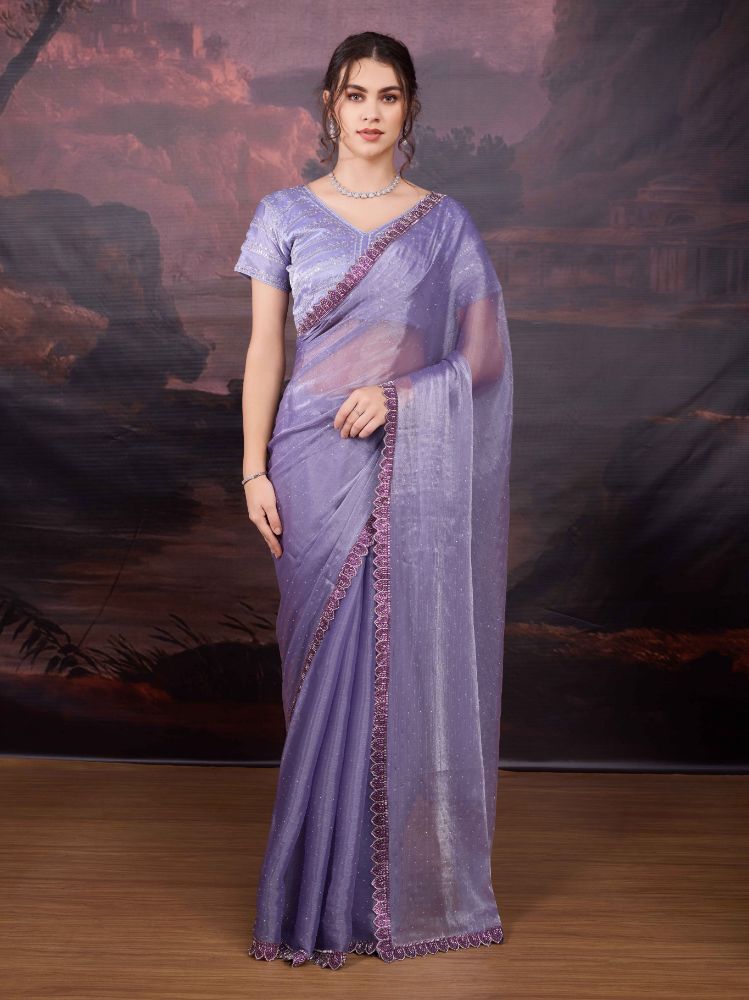 Jyoti Fashion Women's Light Purple Jimmy Choo Heavy Beads Work Designer Saree with Blouse | Swadesiicart