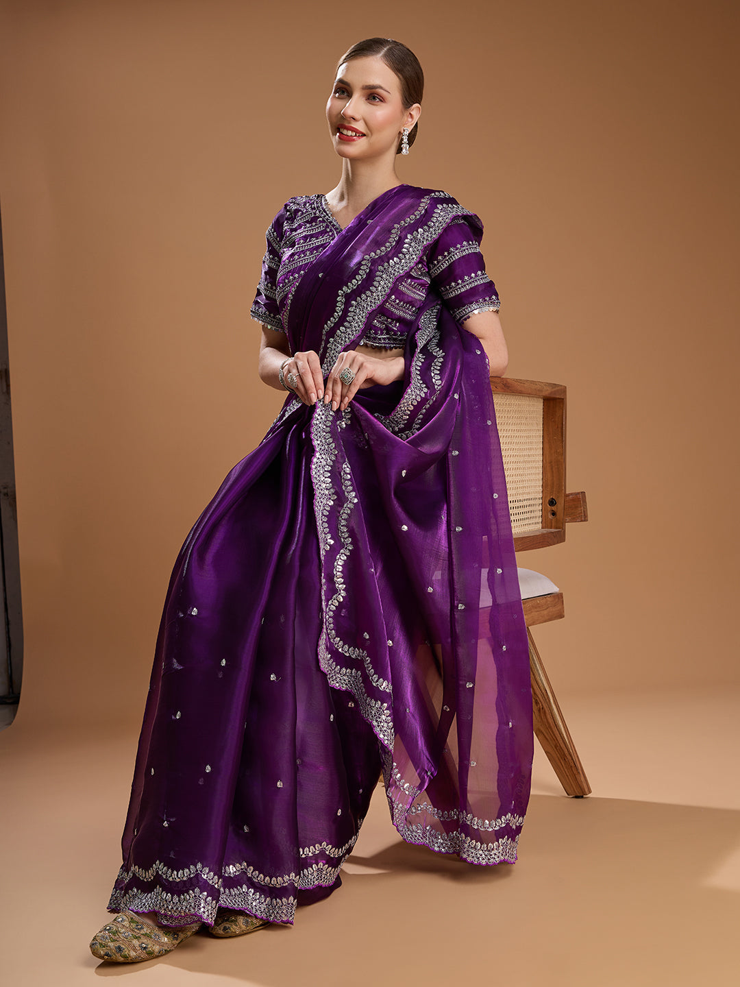 Jyoti Fashion Women's Purple Jimmy Choo Sequins Embroidered Designer Saree with Blouse | Swadesiicart