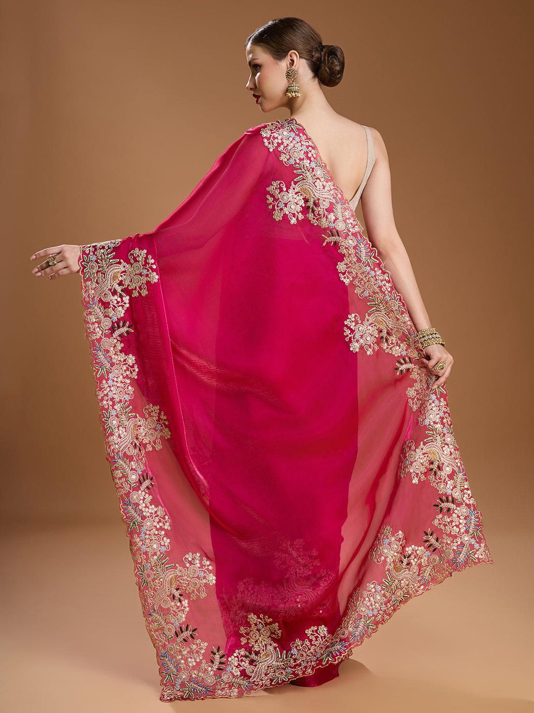 Jyoti Fashion Women's Rani Pink Jimmy Choo Embroidered & Coding Designer Saree with Blouse | Swadesiicart