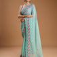 Jyoti Fashion Women's Sky Blue Chiffon Satin Embroidered Designer Saree with Blouse | Swadesiicart