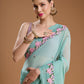 Jyoti Fashion Women's Sky Blue Chiffon Satin Embroidered Designer Saree with Blouse | Swadesiicart