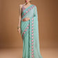Jyoti Fashion Women's Sky Blue Chiffon Satin Embroidered Designer Saree with Blouse | Swadesiicart