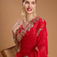 Jyoti Fashion Women's Red Jimmy Choo Embroidered & Coding Designer Saree with Blouse | Swadesiicart