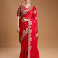 Jyoti Fashion Women's Red Jimmy Choo Embroidered & Coding Designer Saree with Blouse | Swadesiicart