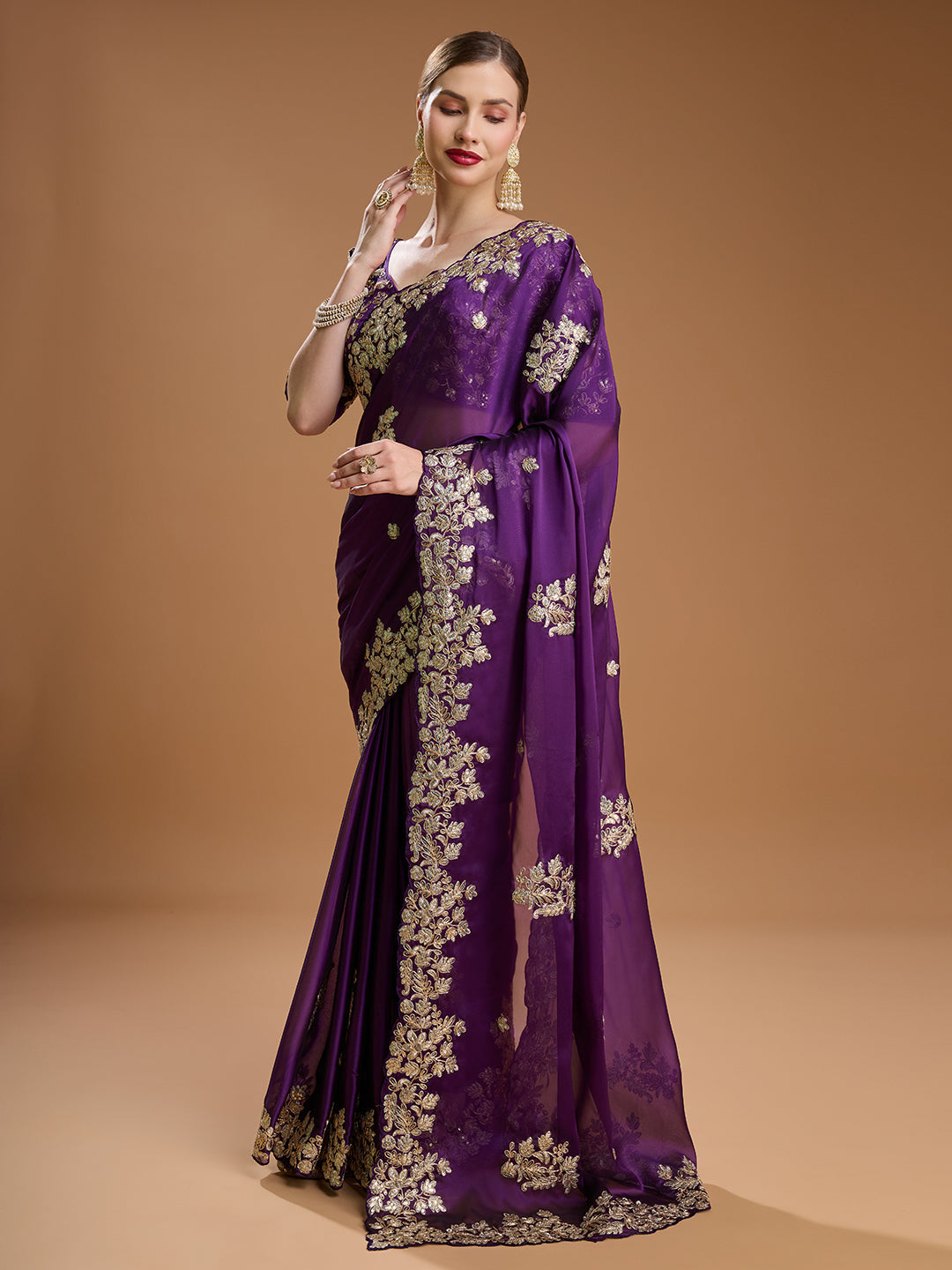 Jyoti Fashion Women's Purple Jimmy Choo Embroidered & Coding Designer Saree with Blouse | Swadesiicart