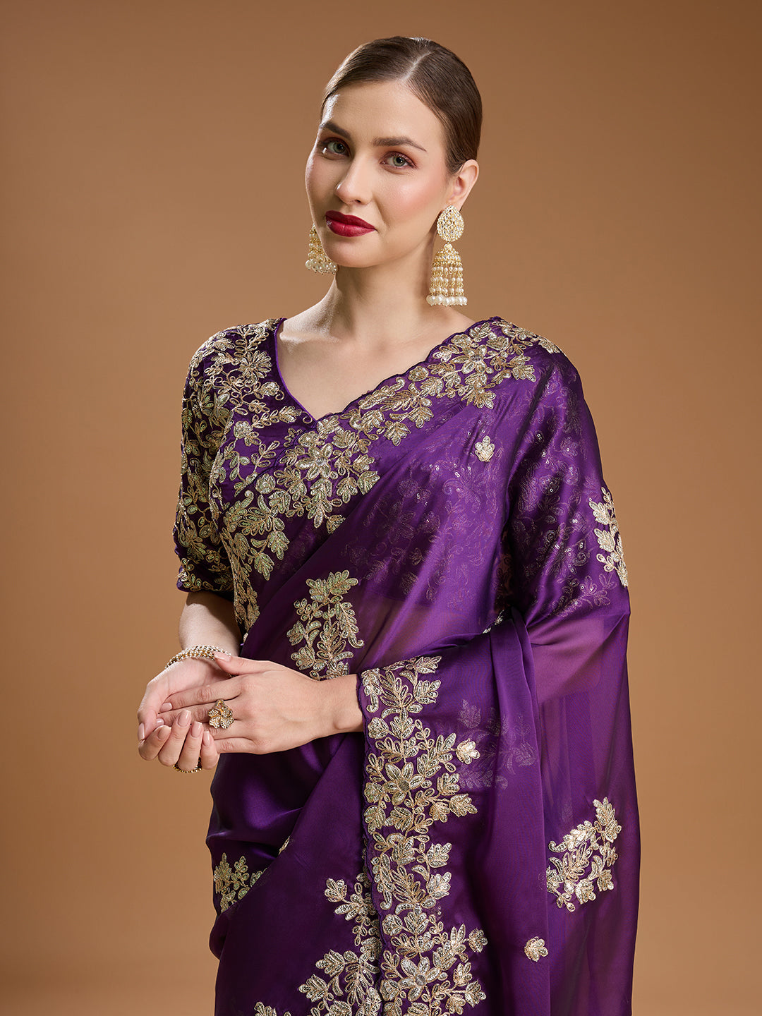 Jyoti Fashion Women's Purple Jimmy Choo Embroidered & Coding Designer Saree with Blouse | Swadesiicart