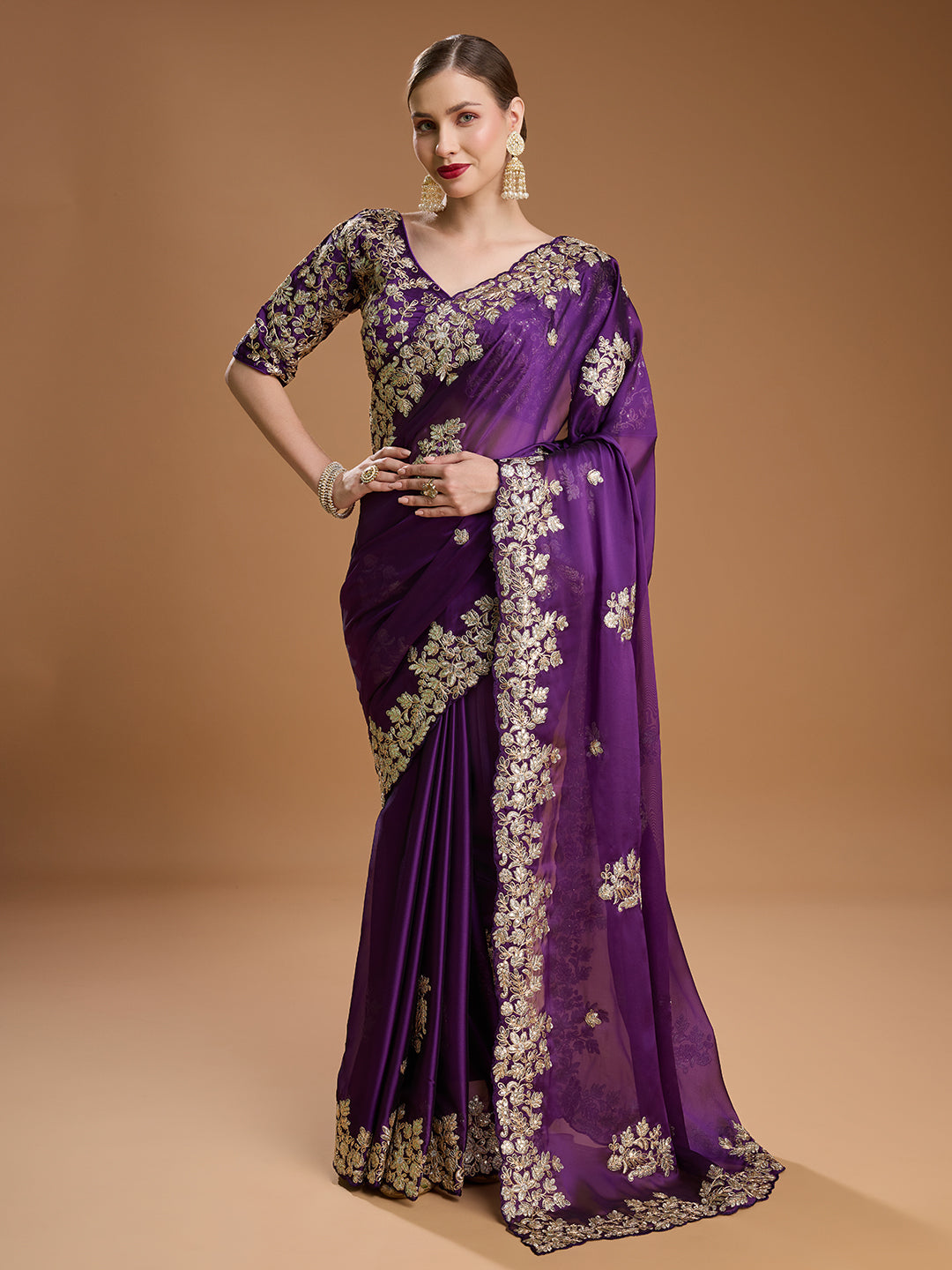 Jyoti Fashion Women's Purple Jimmy Choo Embroidered & Coding Designer Saree with Blouse | Swadesiicart