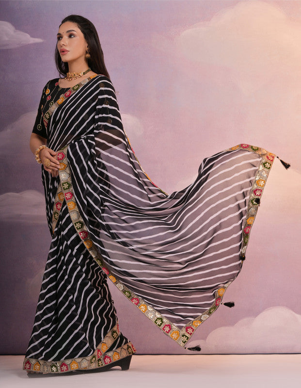 Jyoti Fashion Women's Black Coding Sequence Georgette Saree with Blouse | Swadesiicart