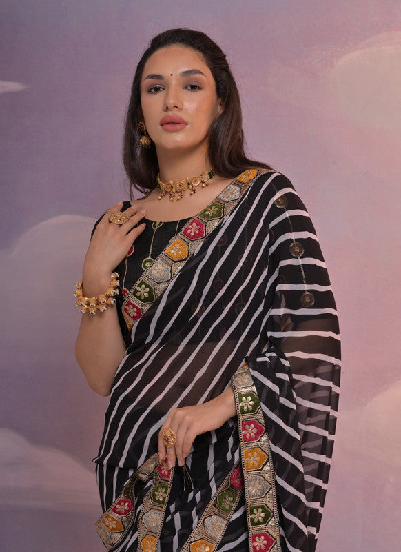 Jyoti Fashion Women's Black Coding Sequence Georgette Saree with Blouse | Swadesiicart
